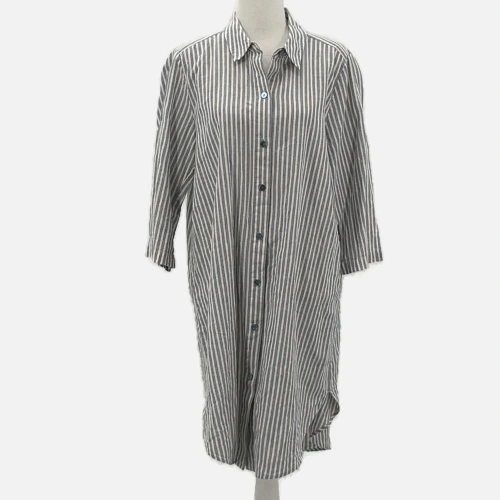 Eileen Fisher Chambray Striped Hemp & Organic Cotton Shirt Dress - NWOT - Medium